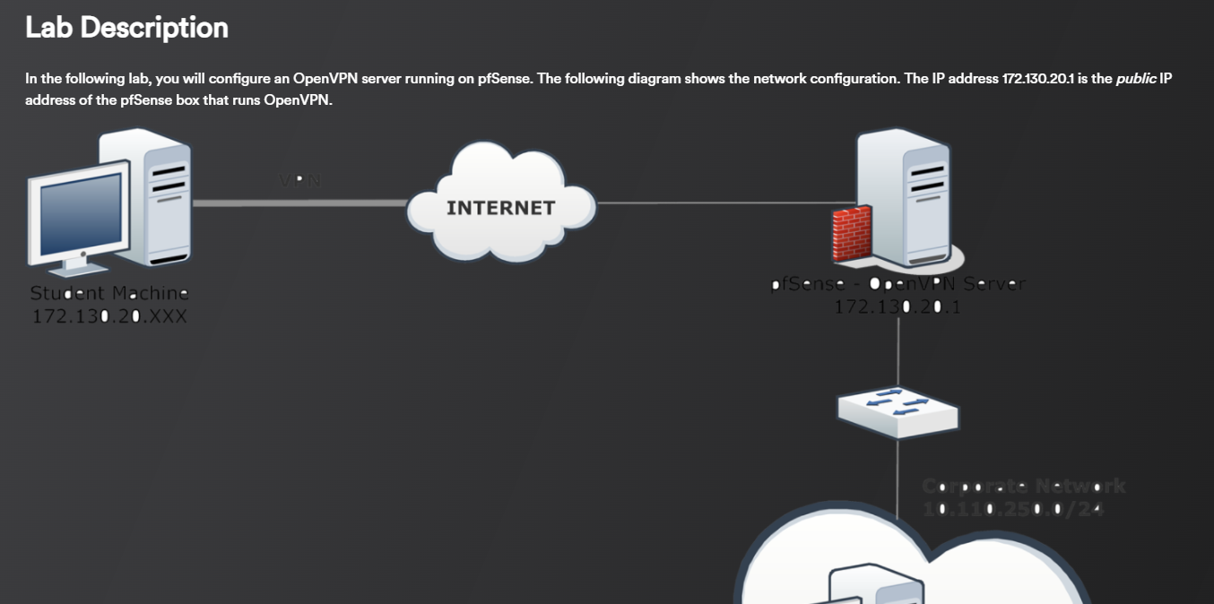Screenshot from "Network Defense: Network Security" Lab 10 OpenVPN