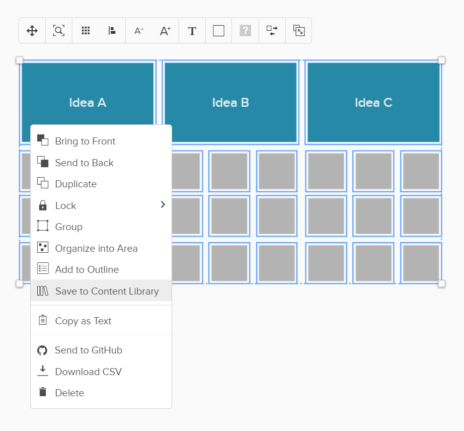 Adding a group of elements to the content library.