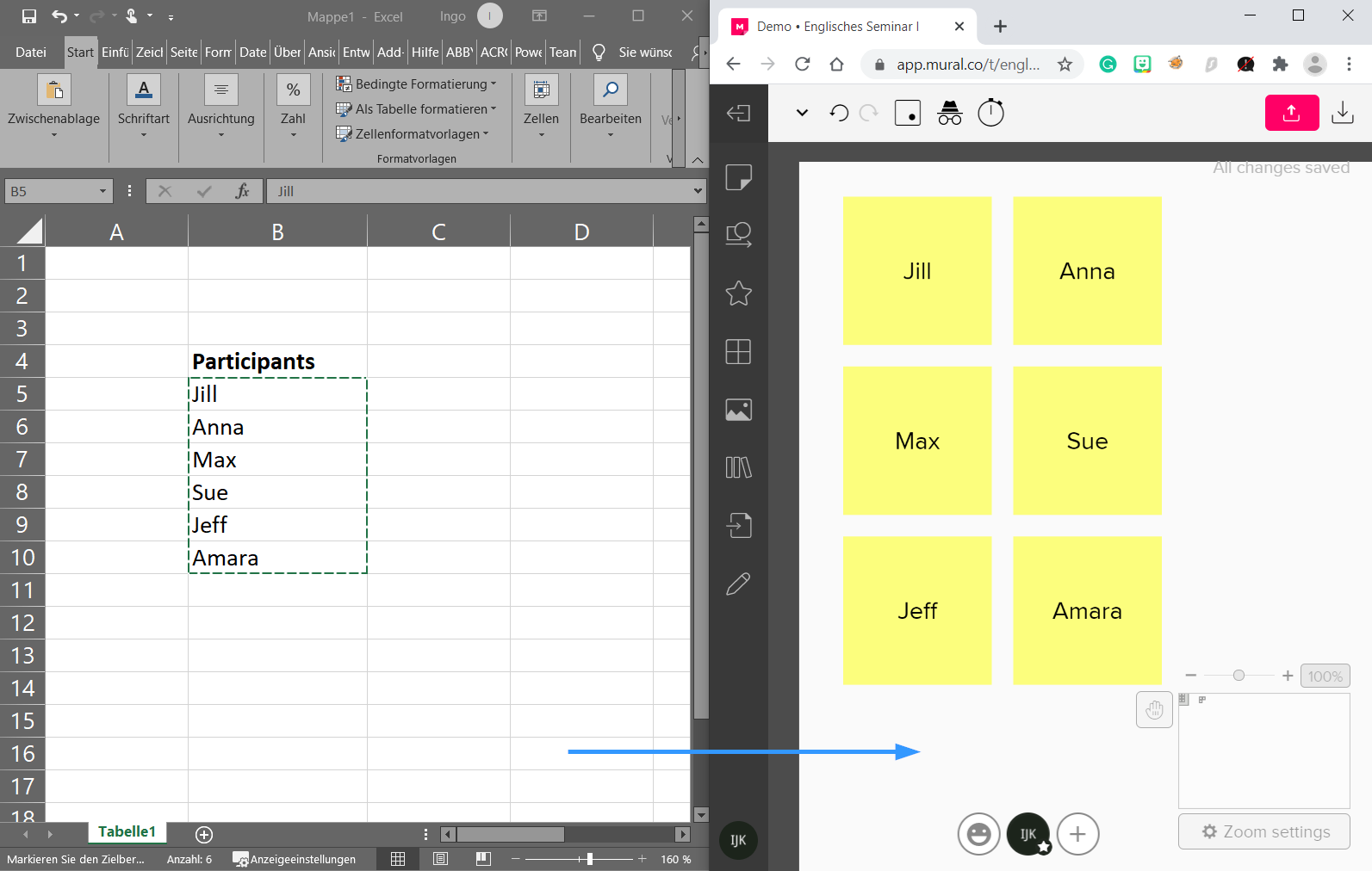 Copy and paste text from Excel to MURAL